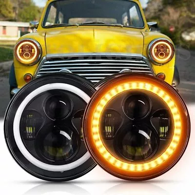 Pair Black For Classic Mini Austin Rover 7  Round LED Headlight Hi/Lo Turn Light • $49.28