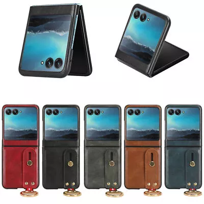 For Motorola Moto Razr+ 2023 40 Ultra Retro Leather Case Slide Wriststrap Cover • $10.99