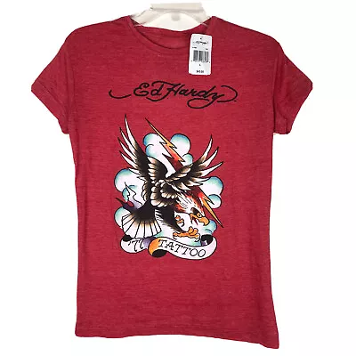 Ed Hardy NWT Kids Girls Red Eagle 77 Tattoo Short Sleeve T-Shirt Size Large NEW • £6.52