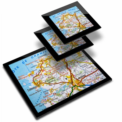 £24.99 • Buy Glass Placemat  & 2x Coaster  - Lannion Cote De Granit Rose France Map  #45511