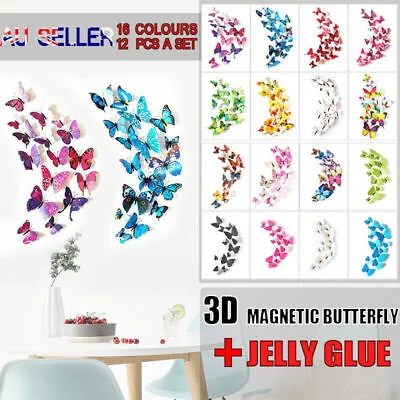 $4.58 • Buy 12PCS 3D Butterfly Wall Magnets Removable Sticker Decals Kids Art Nursery Decor 