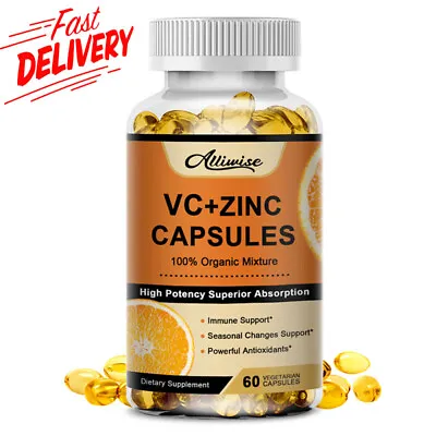 Organic Vitamin C & Zinc Capsules Complex Supplement Vegetarian 60 Capsules • $10.99