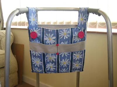  New Design   Homemade Zimmer/walking Frame Bag - 6 Pockets - Daisy/pink • £12.50