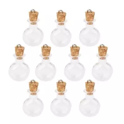 10pc Glass Cork Bottles Round Flat Vial Wishing Bottle DIY • $8.09