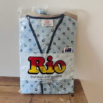 Rio Vintage Holeproof Pyjama Set Size L Mens Blue Short Sleeve Top Shorts Combo • $29.95