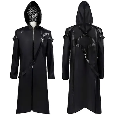 Mens Halloween Gothic Hooded Zip Up Rope Costume Trench Outerwear Jackets Coats • $35.12