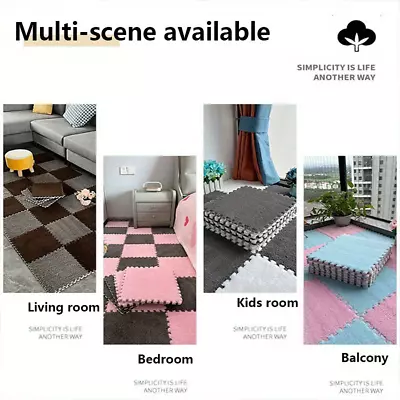 12Pcs Plush Puzzle Foam Floor Mat Creative Fashion Carpet Square Interlocking  • £20.98