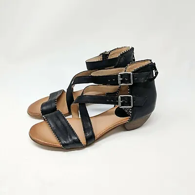 Miz Mooz Cosmo Leather Cross Strap Studded Sandals Black Women's Size 9.5 • $45