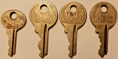 4 #ed Vintage/Antique Master Lock Co.Embossed Keys Lion Milwaukee Wis. U.S.A. • $10.80