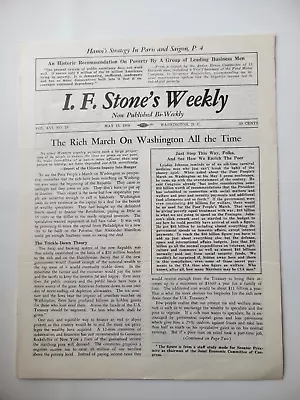 Poor People's March On Washington Diplomacy Hanoi I.F. Stone's Weekly 5/13/68 • $19