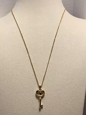 Lovely Avon Vintage Gold Tone Key Green Rhinestone Pendant Necklace • $22
