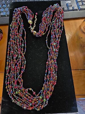 Joan Rivers Multi Strand Torsade Glass Bead Necklace Red Blue Gold Green Ect  • $30