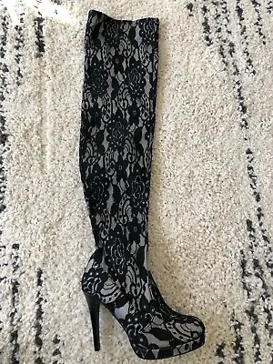 COLIN STUART Victoria's Secret LACE Sex THIGH HIGH Patent Leather BOOTS Shoes 6. • $59.99