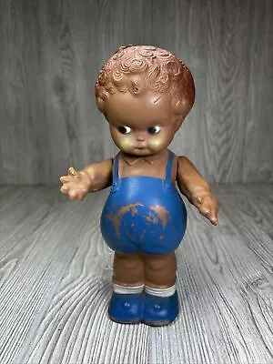 Vintage  IRWIN Bashful Overalls Curly Hair Boy Soft Vinyl/Rubber Squeak Toy Doll • $11.99