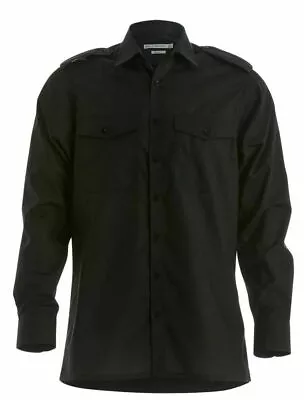 Mens Kustom Kit Black Shirt Long Sleeve Tailored Work Pilot Shirt RRP £12.95 • £8.59