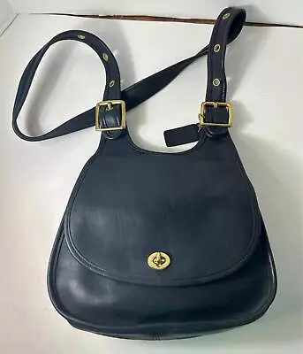 Vintage Coach Berkeley Crescent Saddle Bag Black Leather Purse Shoulder Bag Nice • $299.99