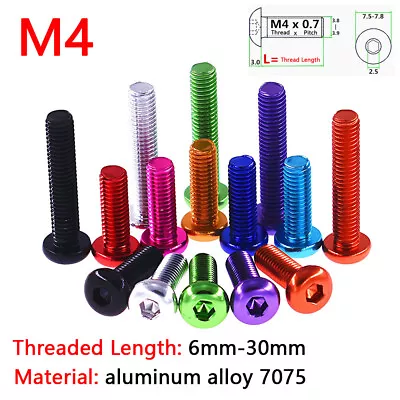 M4 Button Head Allen Bolts Aluminum Alloy Hex Socket Screws DIY Colored Screws • $2.05