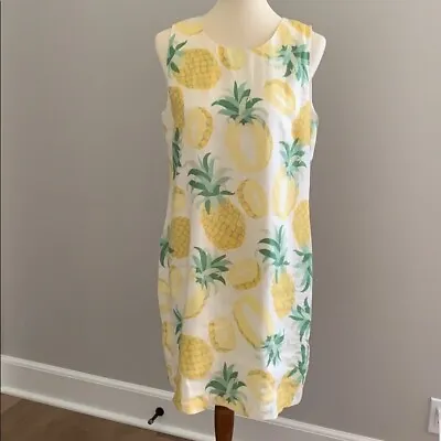 ISLAND COMPANY Classic Shift Dress 100% Linen Sleeveless Yellow White Sz XS • $44.98