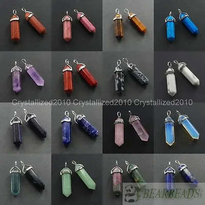 Natural Gemstones Hexagonal Pointed Reiki Chakra Healing Pendant Necklaces Beads • $1.16