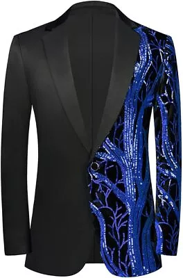 Men Black Sequin Shiny Prom Suit Jacket One Button Slim Fit Sport Coats And Blaz • $131.33