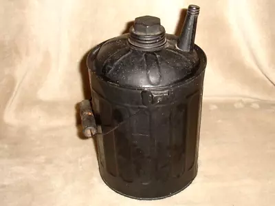 Vintage Deluxe 1-Gallon Metal Gas Can Wooden Handle Fluted Column Sides Black • $15