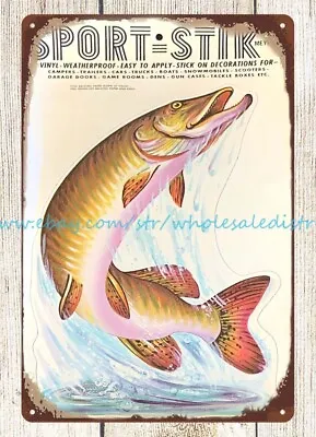 1970s Sport Stik Bass Muskie Muskie Fising Decor Metal Tin Sign  Home Decor • $18.99