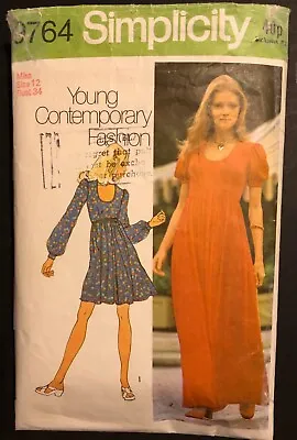 Vintage Sewing Pattern Simplicity 9764 70s Long Dress Round Neck Cut Sz 12 • £3