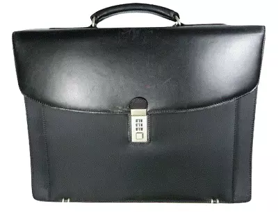 Danier Mens Briefcase Attache Black Leather Laptop 17x13 Business School Office • $54.46