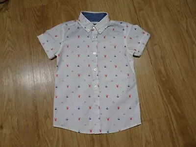 JUNIOR J Jasper Conran Boys White Beach Print Short Sleeve Shirt AGE 5 - 6 YEARS • £3.99