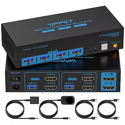 8K HDMI KVM Switch 2 Monitors 2 Computers Dual Monitor Support 8-@60Hz 4K-120Hz • $40