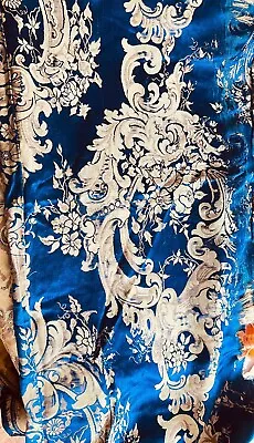 Antique 19th French Lyon Silk Satin Brocade  Blue And Gold  VV666 • $245