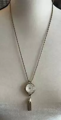 Antique Vintage Lucerne Manual Wind Gold Tone Watch Necklace Pendant On Chain • $34.99