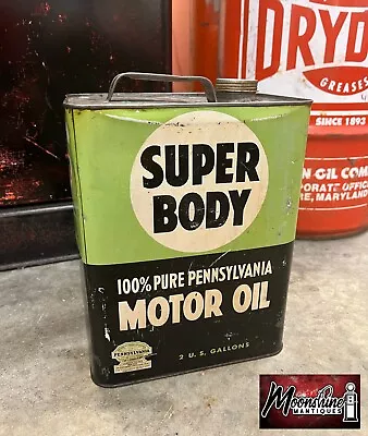 1950's SUPER BODY Motor Oil Can 2 Gallon - Gas & Oil • $185