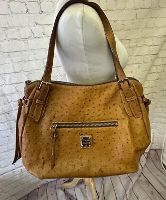 Dooney & Burke Brown Leather Embossed Ostrich Satchel Purse Bag • $49.99