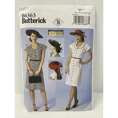 Butterick Pattern B6363 E5 Size 14/16/18/20/22 Vtg Dress & Hat UNCUT Sewing • $11.25