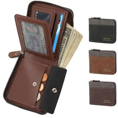 Mens RFID Blocking Leather Bifold Wallet Credit Card ID Holder Zip Around Purse • $7.35