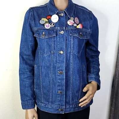 £114.46 • Buy GAP Oversized Jean Jacket Size Small Embellished Sequined Butterfly Buttons Pins