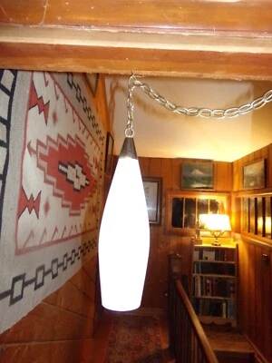$74.99 • Buy Vintage Mid Century Modern Glass W/17' Swag Chain Ceiling Lamp Light