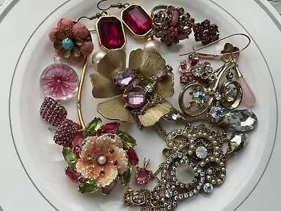 Vintage-Now Lot Junk Jewelry 100% Glass/Rhinestone/Stone Craft Broken Harvest • $19.99