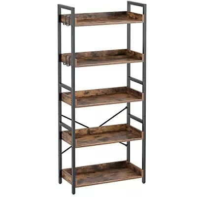  5 Tier Bookshelf Industrial Wood Bookcase With 4 Hooks Vintage 56.8 Inches • $117.44