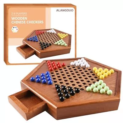 12.7 Inches Wooden Chinese Checkers With Drawers 12 Bonus Spare Marbles| Natural • $33.12