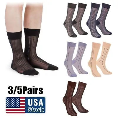 3/5 Pairs Mens Ultra Thin Dress Socks Silk Sheer Business Socks Soft Nylon Work • $8.64