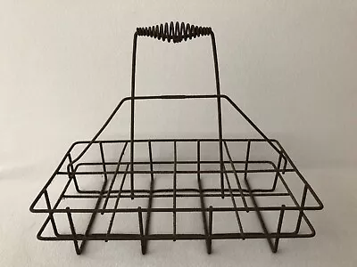 Vintage Metal Milk Bottle Carrier Caddy Rusty Patina Holds 8 Bottles Coil Handle • $82.79