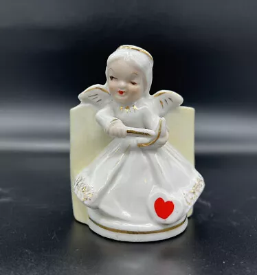 Vintage Valentine Cupid Angel Planter Vase Heart Bow And Arrow Gold Trim Japan • $75