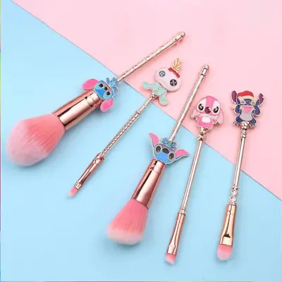 5Pcs Lilo And Stitch Rose Gold Pink Makeup Brushes Set Girl Gift • $27.98