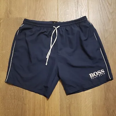 Hugo Boss Starfish Swim Shorts Lined Navy Blue Trunks Mens Size Medium • $23.88