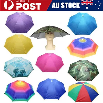 Fishing Umbrella Hat Hiking Beach Camping Foldable Sunscreen Shade Head Umbrella • $8.59