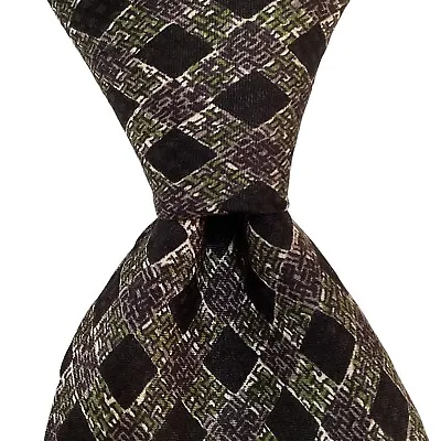 PAL ZILERI Men's 100% Silk XL Necktie ITALY Geometric Black/Green/Gray EUC • $34.99