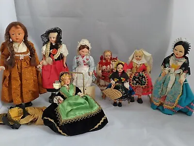 Vintage Dolls In National Costume. Painted Faces Joblot Of 8 Souvenir Dolls  • £19.99