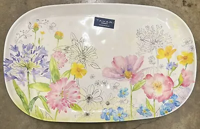 Tahari Blue Pink Yellow Floral MELAMINE Extra Large Serving Tray Platter • $44.95